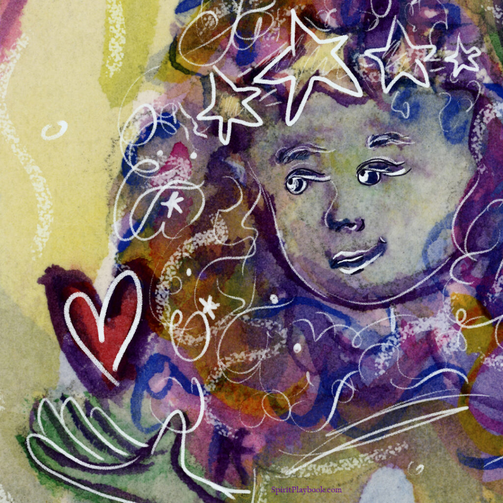 Manifesting Universe Angel Watercolor Painting - Face Detail